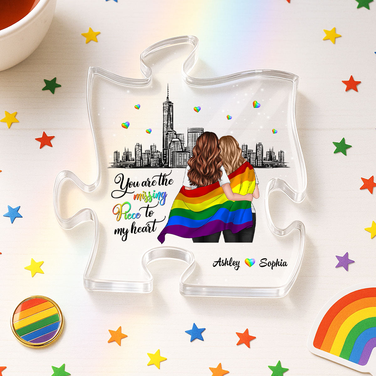 Pride Month LGBT Couple You Are My Missing Piece Personalized Puzzle Acrylic Block Plaque