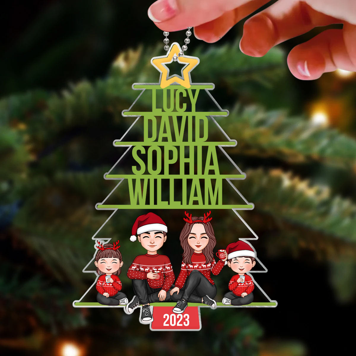 Family Christmas Green Tree Personalized Acrylic Ornament