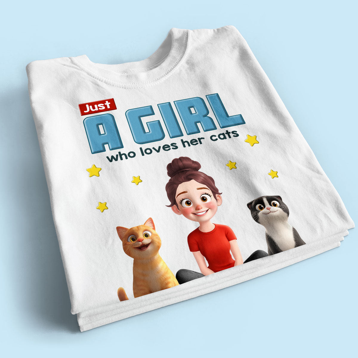 Just A Girl Who Loves Her Cat Cartoon Funny Cats Personalized Shirt