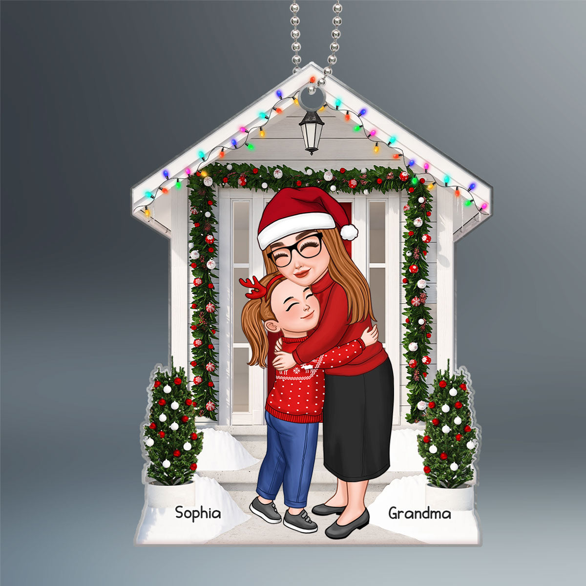 Grandma & Grandkid Hugging Front Door Personalized Acrylic Ornament