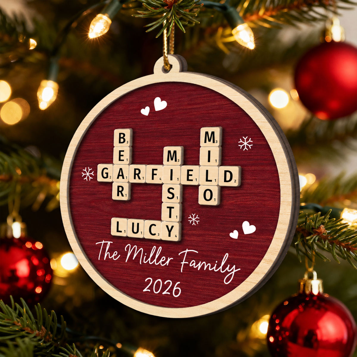 Family Name Crossword Puzzle Art - Personalized 2-Layer Wooden Ornament