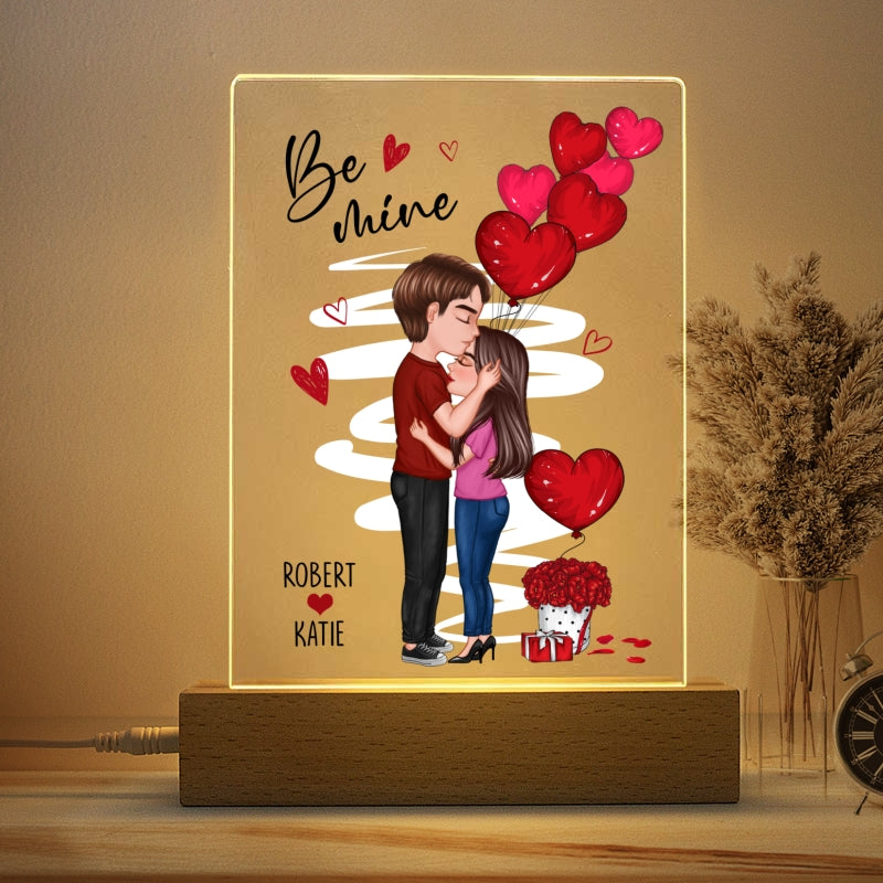 Be Mine Doll Couple Kissing On Forehead Personalized Plaque LED Night Light - Gift For Him Gift For Her