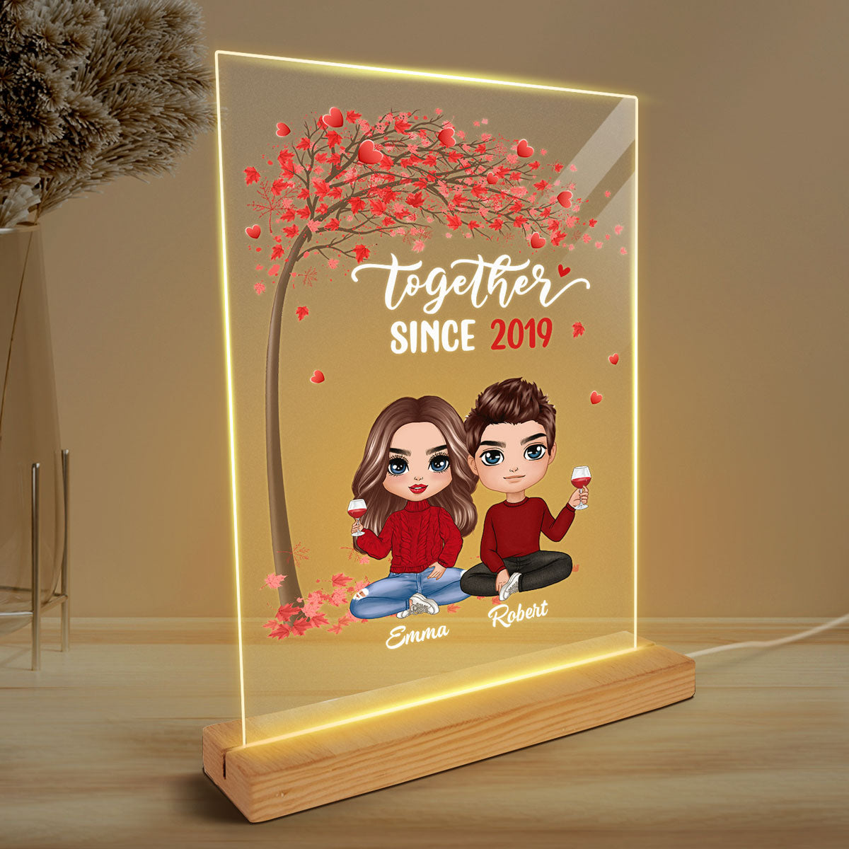 Doll Couple Under Tree  Anniversary Gift Personalized Rectangle Acrylic Plaque LED Lamp Night Light