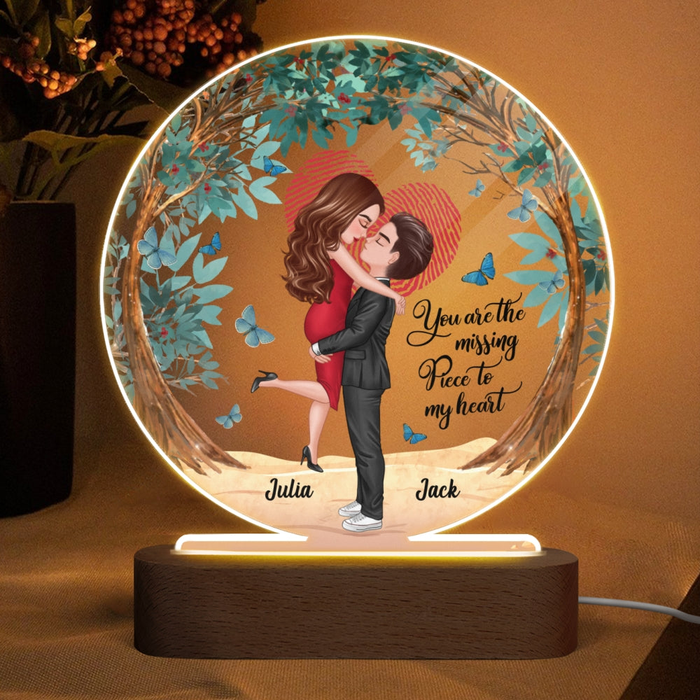 Couple Under Tree Personalized Acrylic Circle LED Lamp Night Light