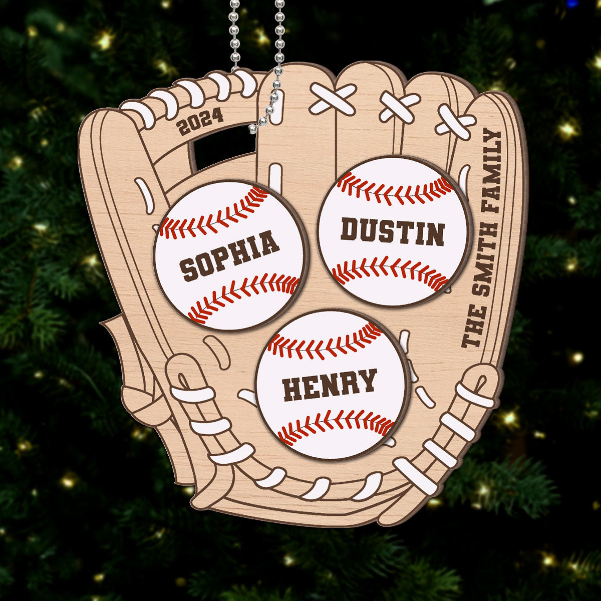Family Baseball Globe Sport Personalized 2-Layer Wooden Ornament