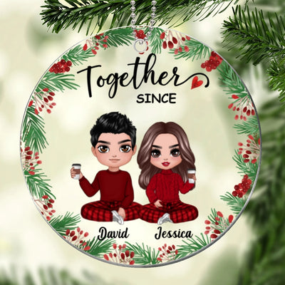 Holly Branch Doll Couple Personalized Acrylic Ornament