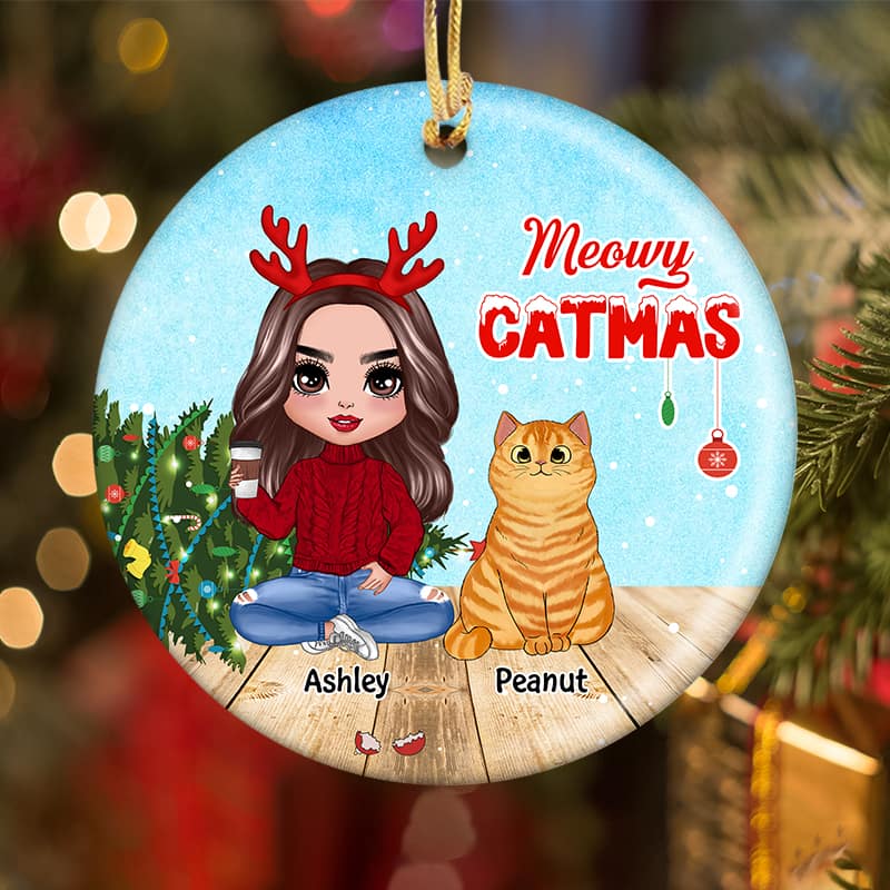 Cats Trouble Knock Down Christmas Tree Personalized Circle Ornament