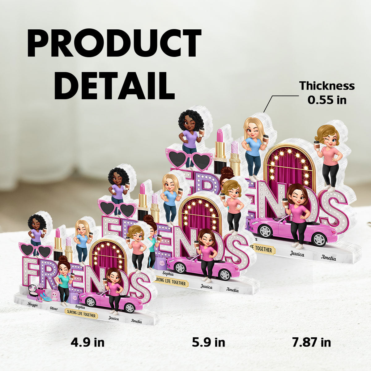 Besties Slaying Life Together 3D Effect Personalized Acrylic Block