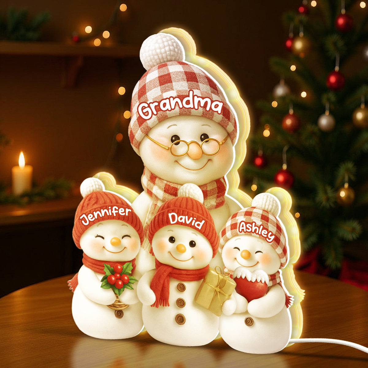 Snowman Grandma & Grandkids Together - Personalized Light Box - Christmas Gift for Grandma