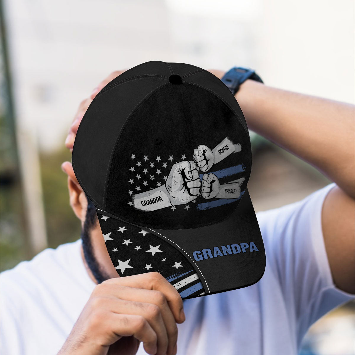 Dad Grandpa Fist Bump Nation Flag Personalized Classic Cap, Gift For Dad, For Grandpa, For Husband
