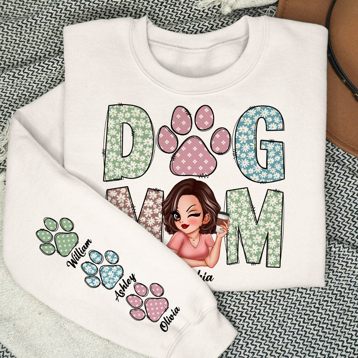 Pastel Floral Dog Mom Gift For Dog Lovers Personalized Sleeve Printed Sweatshirt