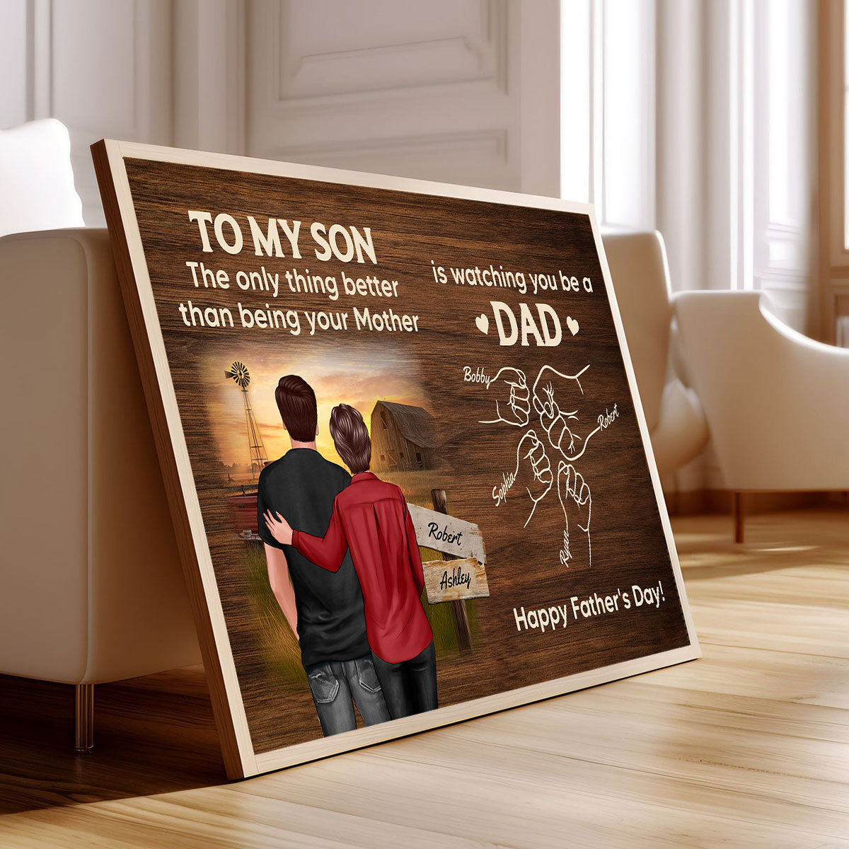 From Mom Dad To Son Watching You Be A Dad Farmhouse Fist Bump Personalized Poster, Gift For Son