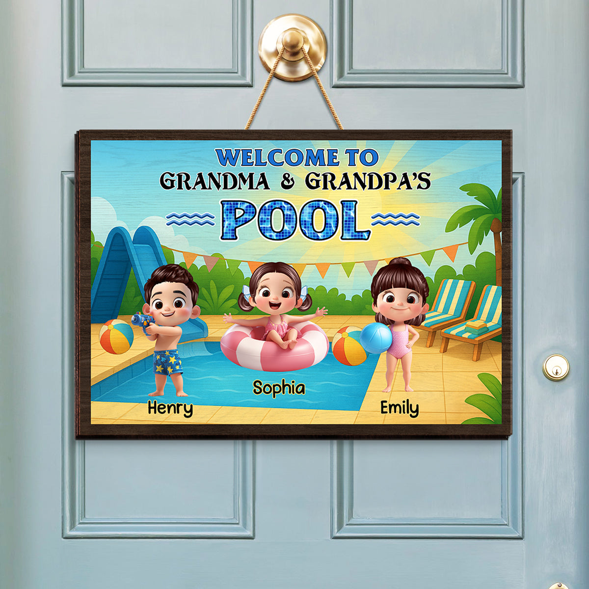 Welcome to Grandma & Grandpa's Pool Personalized Wood Sign, Granparents Hosting Grandkids, Customer Pool Sign
