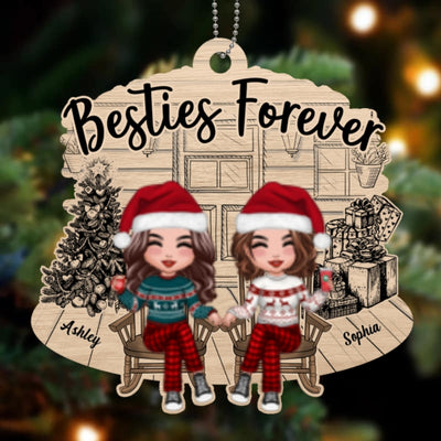 Besties Best Friends Front Porch Christmas Personalized Wooden Ornament