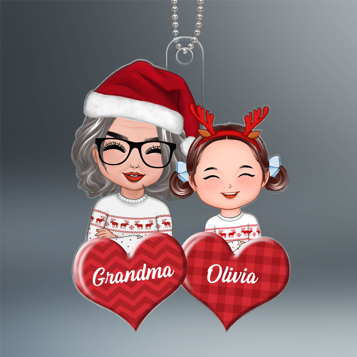 Doll Grandma And Granddaughter Grandson Crossed Arms On Hearts Christmas Gift Personalized Acrylic Ornament