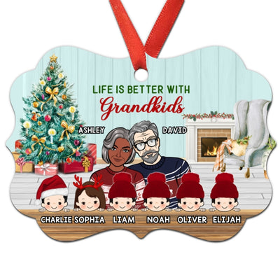 Front View Grandma Grandpa Grandparents With Grandkids Personalized Christmas Ornament
