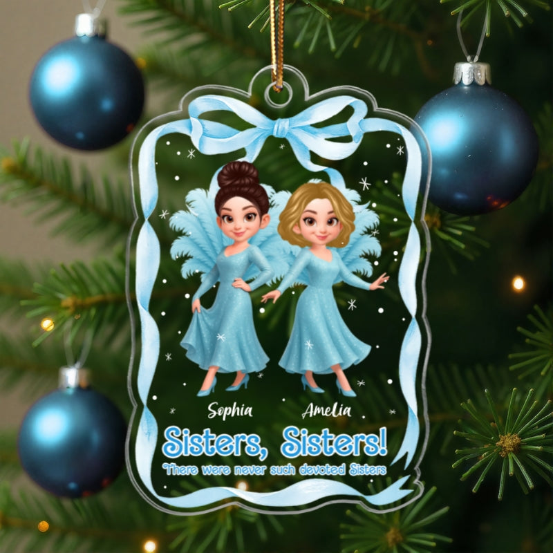 Cute Cartoon Sisters Besties Blue Dress Coquette Ribbon - Personalized Acrylic Ornament
