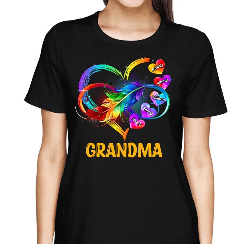 Mom Grandma Heart Feather Infinity Personalized Shirt