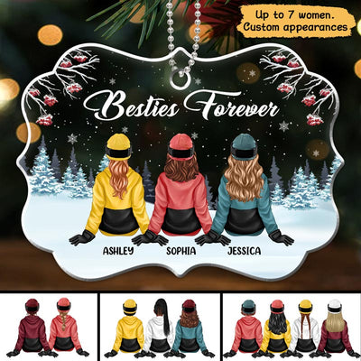 Winter Besties Sisters Personalized Christmas Acrylic Ornament