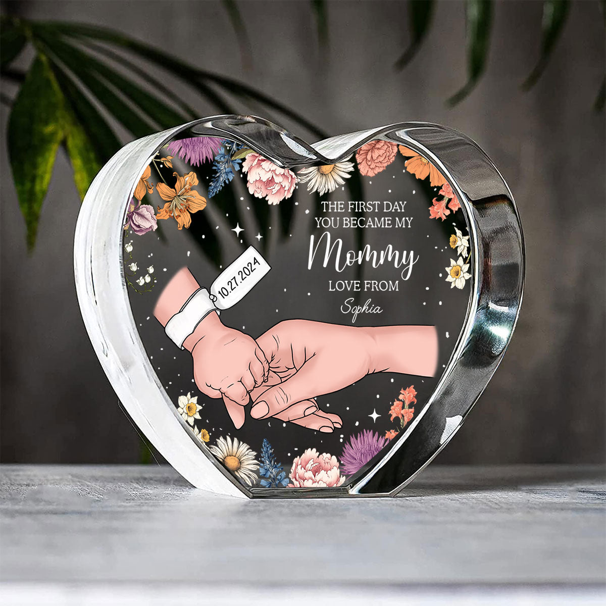 The First Day You Became My Mommy Personalized Premium Heart Crystal LED, Free Shipping Included,  Gift for her, Gift for New Mom
