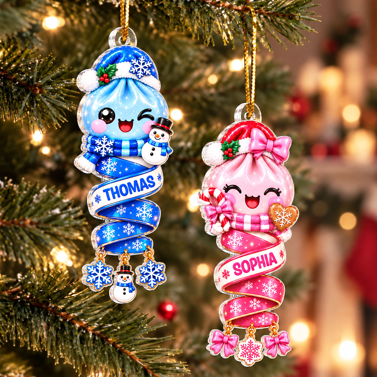 Cute Dumpling Kids Character - Personalized Acrylic Ornament - Christmas Gift for Daughter, Son, Kids