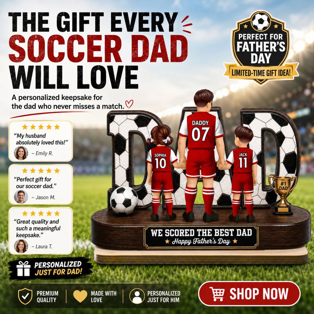 Soccer Dad Legend We Scored The Best Dad Back View - Personalized 2-Layered Wooden Plaque - Father's Day Gift For Dad, Husband, Soccer Lovers