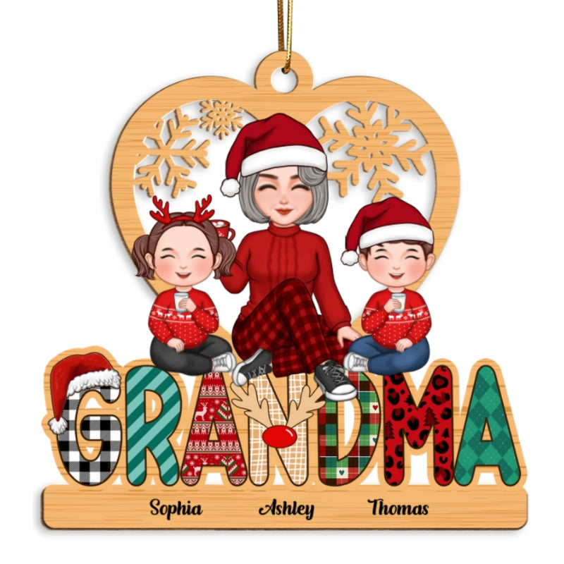 Grandma Claus Christmas Pattern Personalized Wooden Ornament