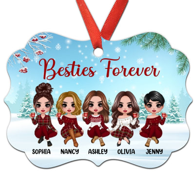 Doll Besties Sisters Sitting In Snow Personalized Christmas Ornament