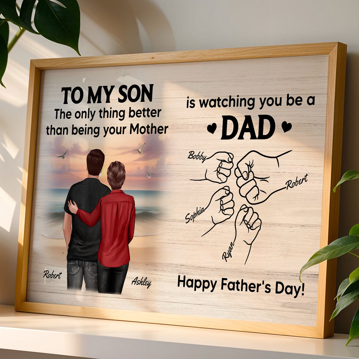 From Mom Dad To Son Watching You Be A Dad Beach Landscape Personalized Poster, Gift For Son