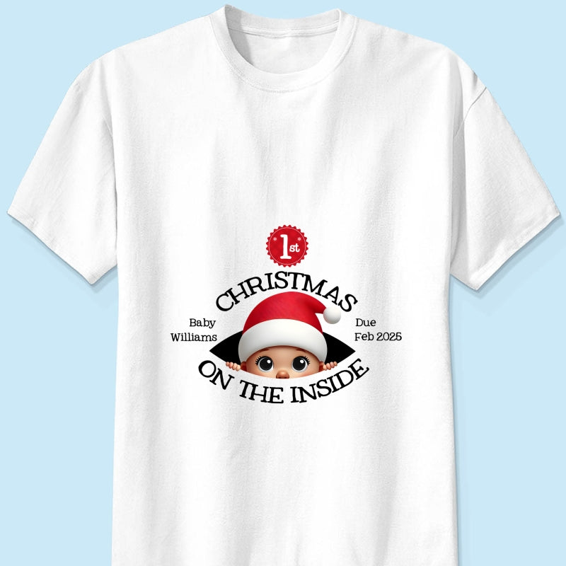 Personalized Baby's First Christmas On the Inside Shirt, Custom Pregnancy Reveal Shirt, Expecting Parents
