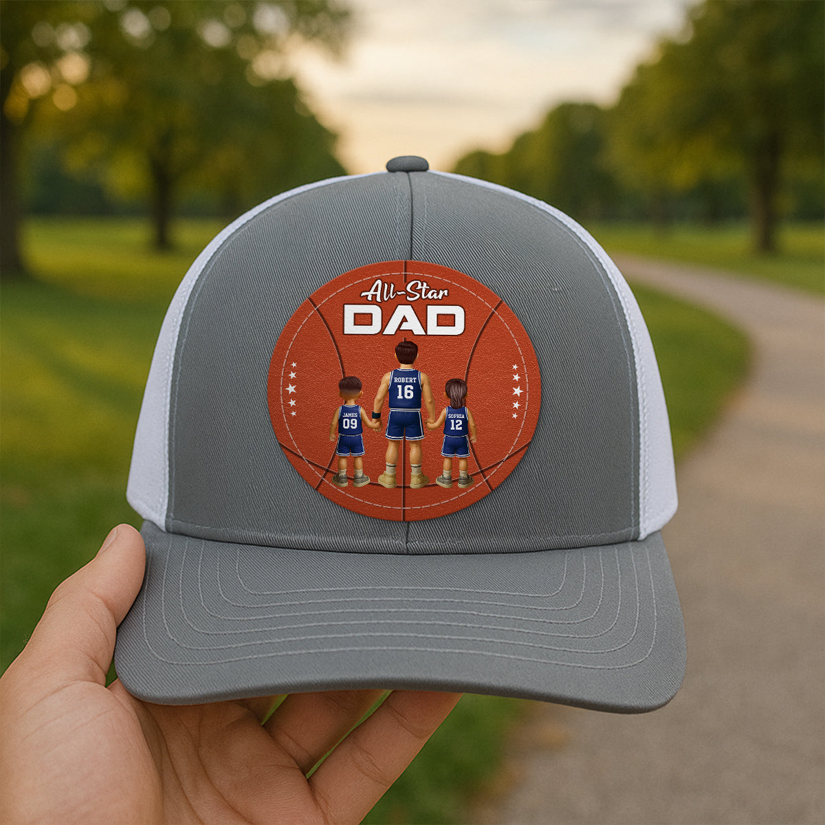 All-Star Dad Basketball Dad & Kids Personalized Leather Patch Hat