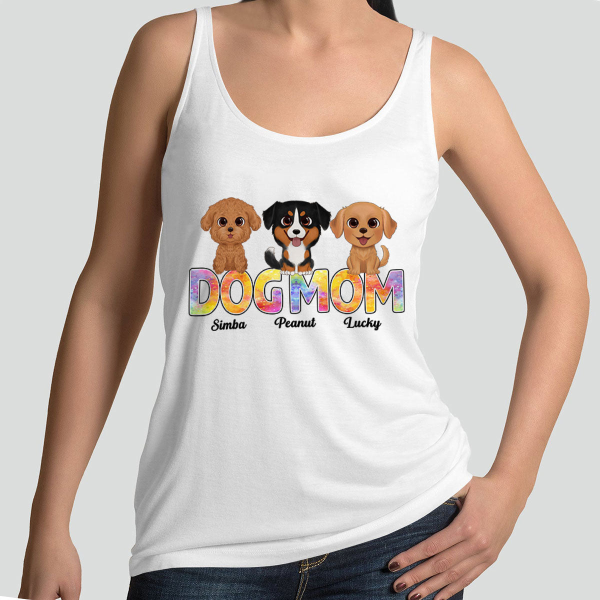 Patterned Dog Mom Watercolor Cute Dogs Personalized Tank Top Shirt