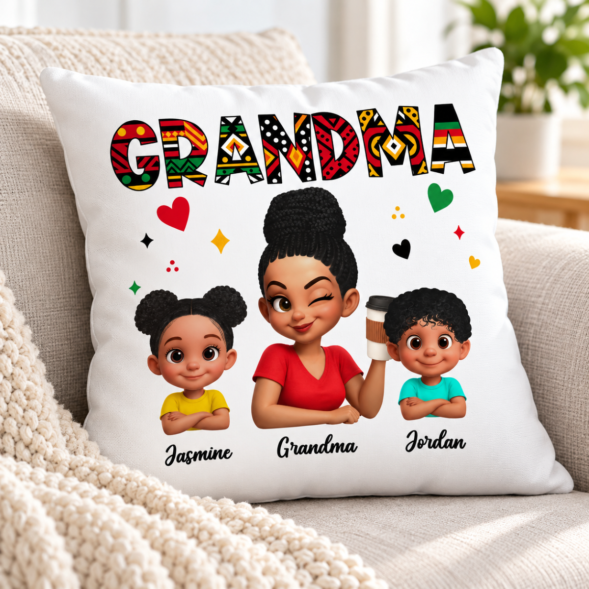 Tribal Pattern Grandma Grandkids Love - Personalized Pillow - Gift For Grandma