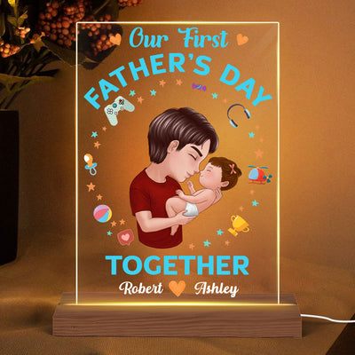 Our First Father‘s Day Doll Dad Holding Baby Personalized Rectangle Acrylic Plaque LED Night Light