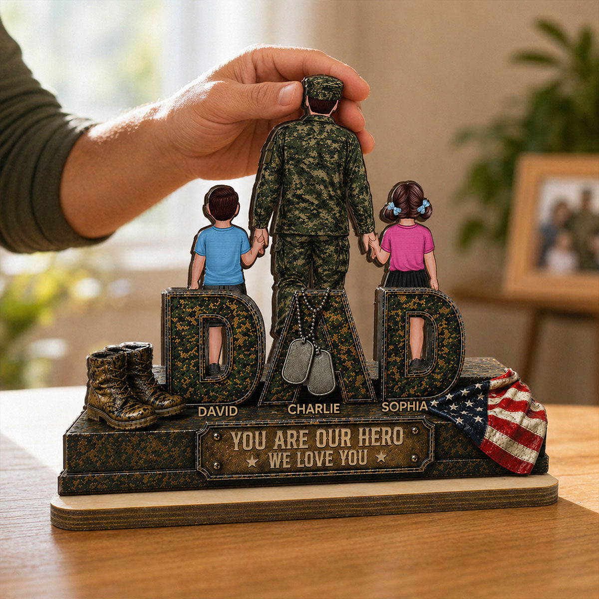 Army Dad You Are Our Hero - Personalized 2-Layered Wooden Plaque - Father's Day Gift For Dad, Husband
