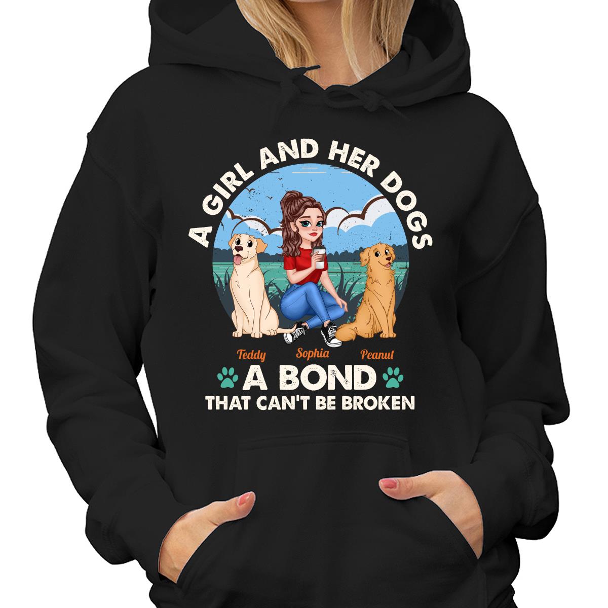 Bond Can‘t Be Broken Pretty Cartoon Woman & Cute Sitting Dog Personalized Shirt