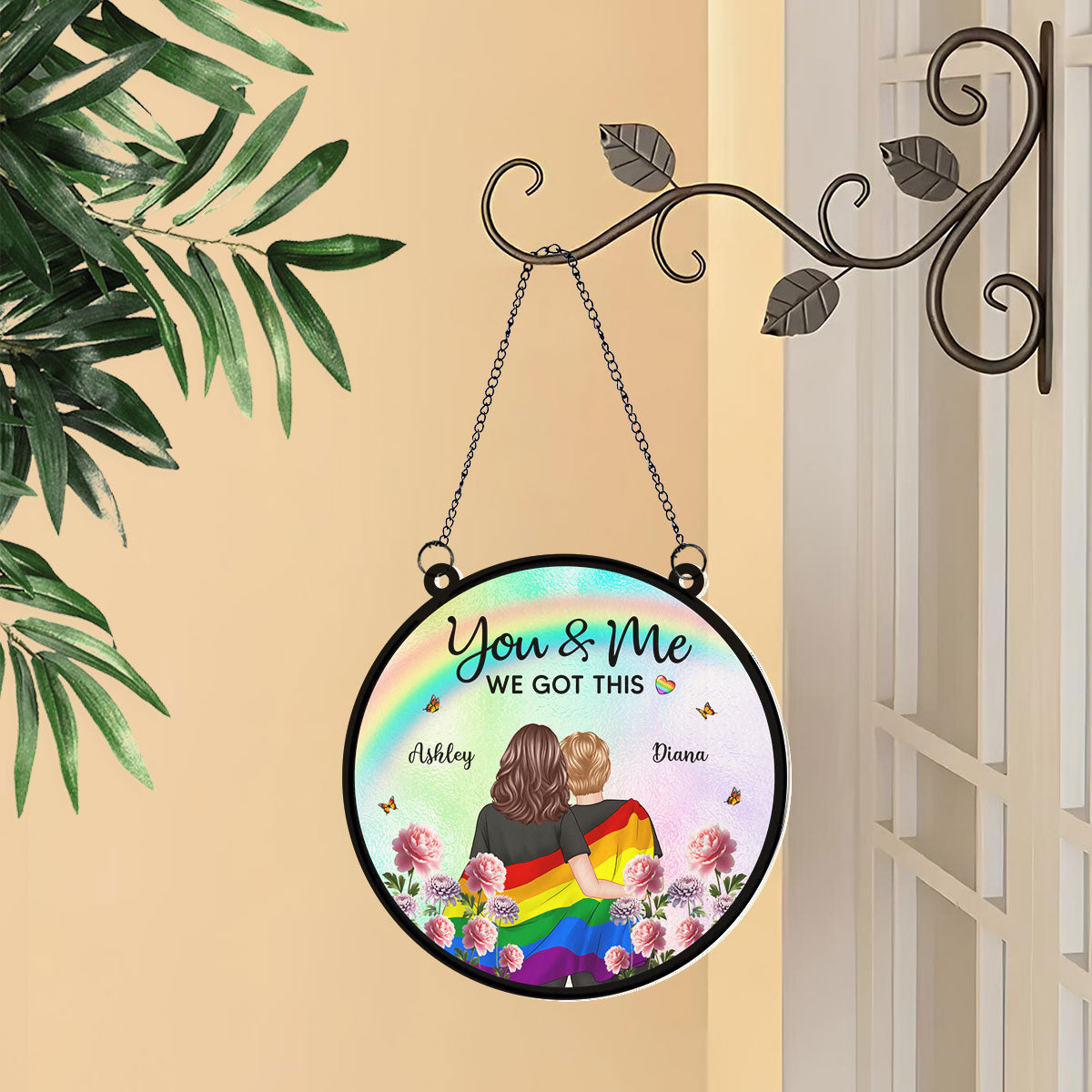 Pride Month LGBT Couple Birth Month Flowers Personalized Suncatcher, Gift For Couple