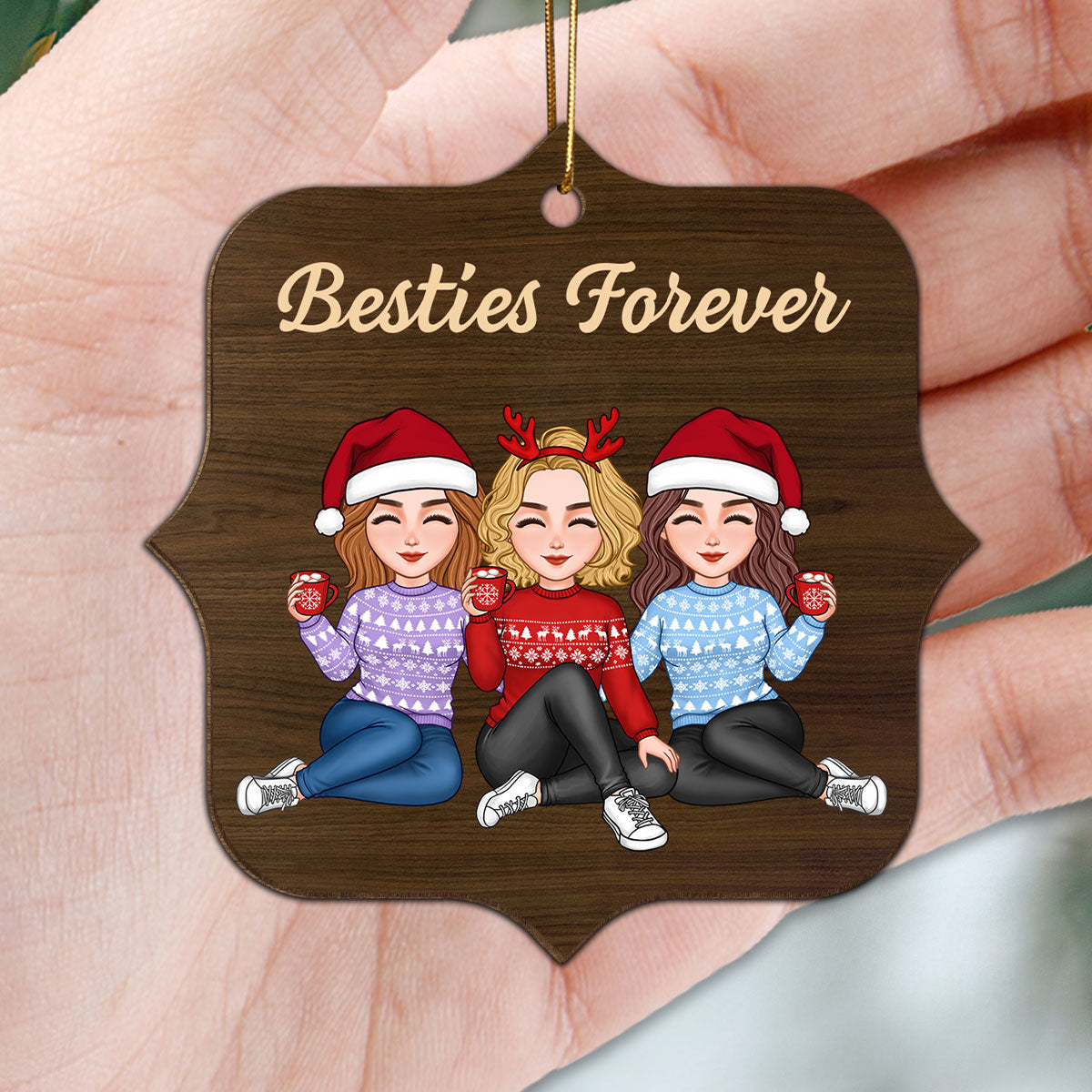 Besties Forever Unique Crossword Puzzle Art Christmas Gift For Best Friends Personalized Double Sided Wooden Ornament