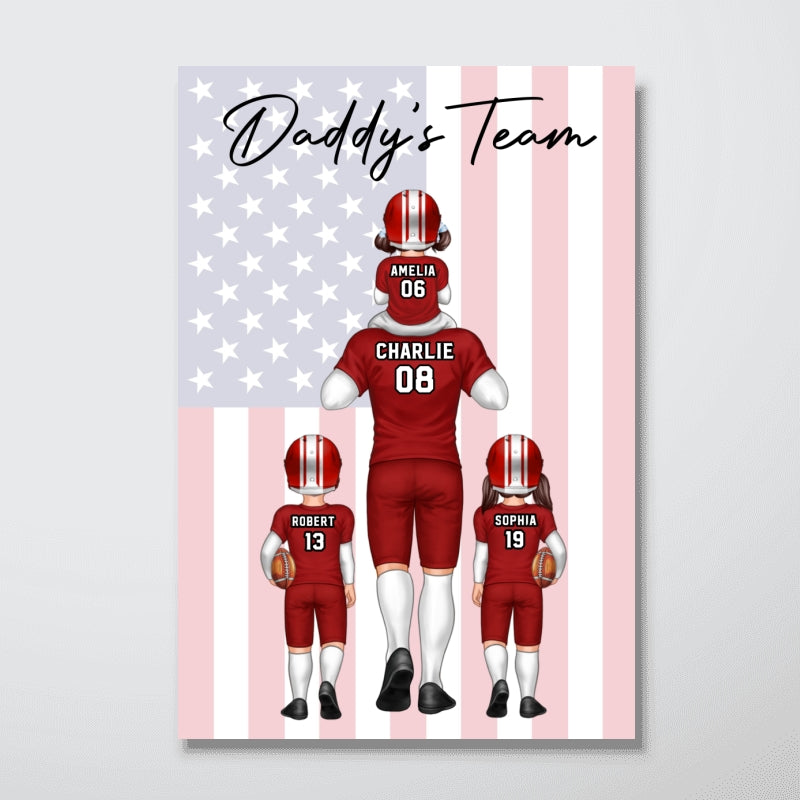 Nation Flag American Football Dad And Kids Personalized Vertical Poster