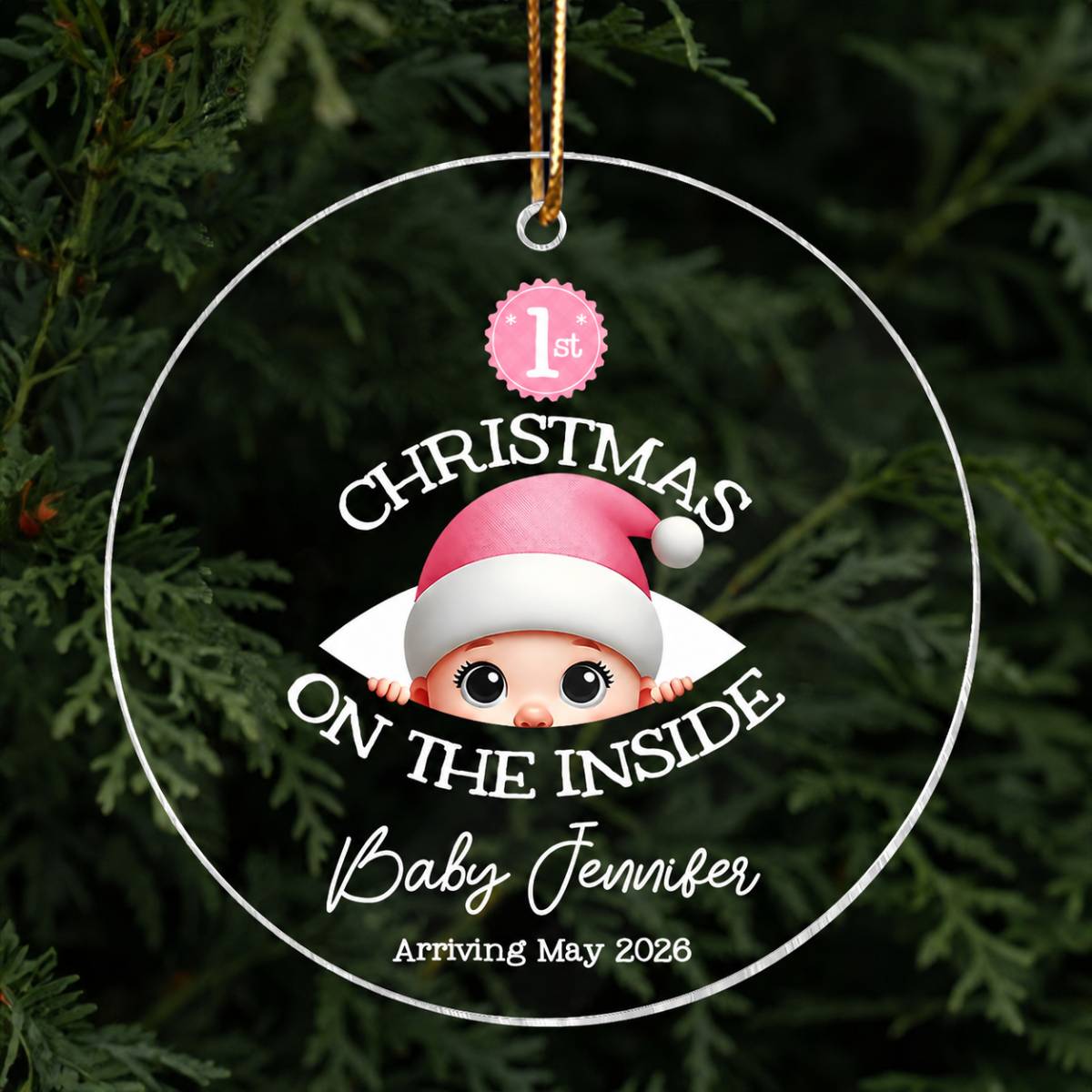 Personalized Baby's First Christmas On the Inside Acrylic Ornament, Custom Pregnancy Reveal Ornament, Expecting Parents