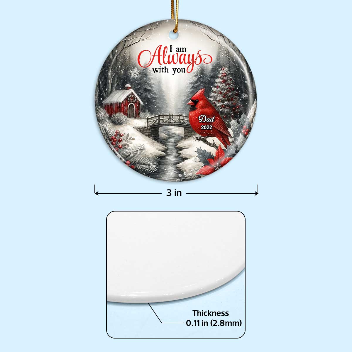 Snowy Winter Scenery Memorial Personalized Ceramic Ornament, Heartwarming Gift for Loved Ones, Christmas Sympathy Gift