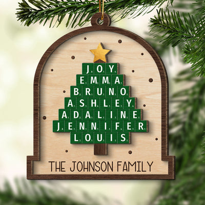 Family Christmas Tree Word Art Unique Christmas Decor Personalized 2-Layer Wooden Ornament