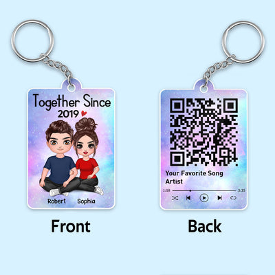 Doll Couple Embracing Sitting Favorite Song QR Code Personalized Acrylic Keychain