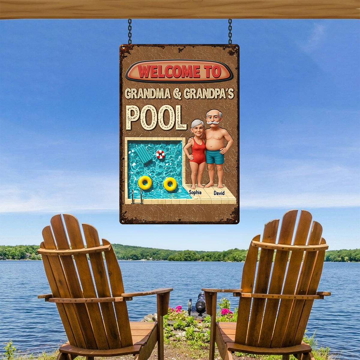 3D Effect Welcome To Grandma Grandpa Pool Personalized Metal Sign