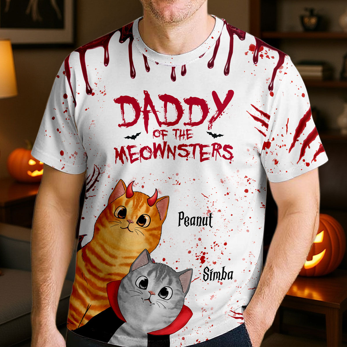 Halloween Peeking Cats Mommy Daddy Of The Meownsters Personalized 3D Shirt