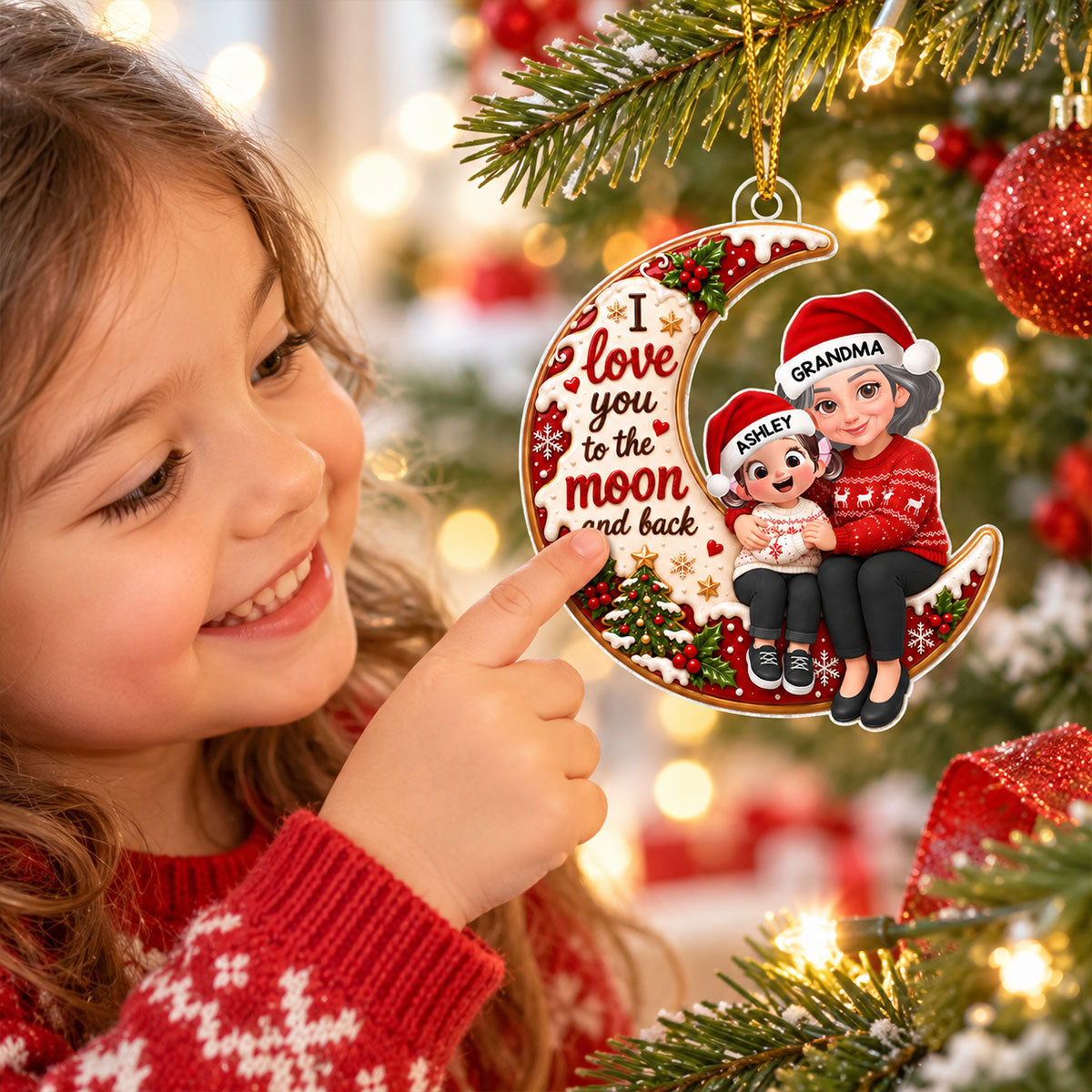 Endless Love Christmas Grandma Grandkid Love You To The Moon And Back - Personalized Acrylic Ornament - Gift For Grandma, Grandkids, Grandsons, Granddaughters