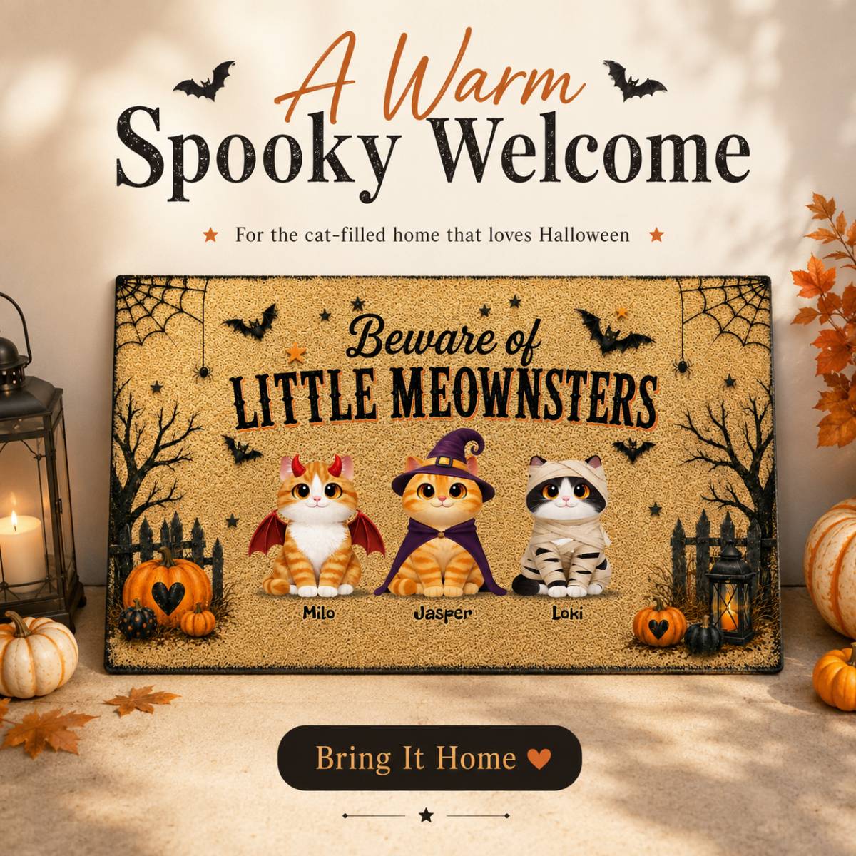 Spooky Halloween Beware of Little Cats Meownsters - Personalized Doormat - Halloween Gift For Cat Lovers, Halloween Decor