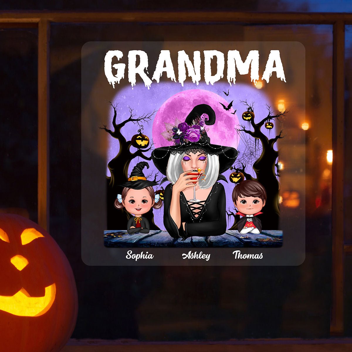 Purple Moon Tree Halloween Grandma Personalized Decal, Halloween Decor