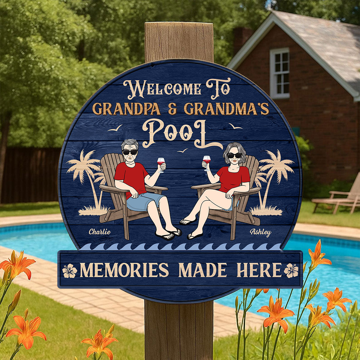 Summer Welcome To Grandpa Grandma Grandparents Pool Personalized Wood Sign