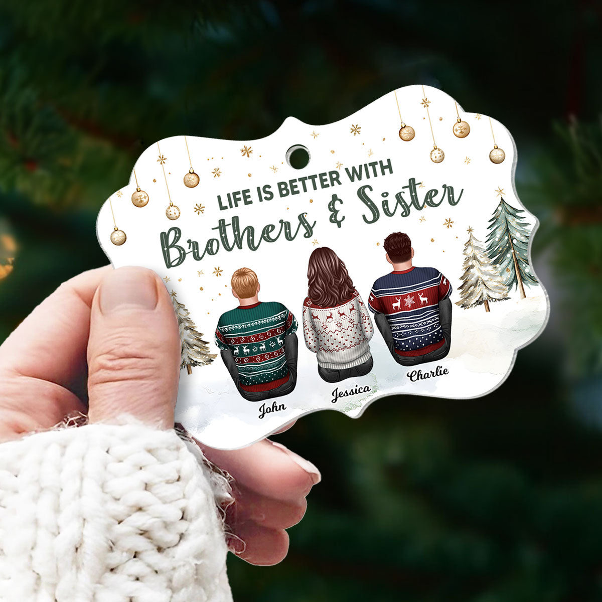 Brother Sisters Christmas Tree Personalized Acrylic Ornament, Christmas Gift for Siblings